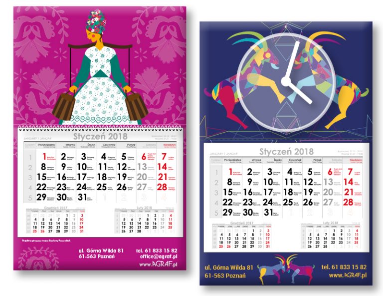Kalendarz jednodzielny z zegarem i spiralą